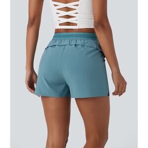 Halara Breezeful Mid High Waisted Side Zip Pocket Ruffle Quick Dry Running Short
